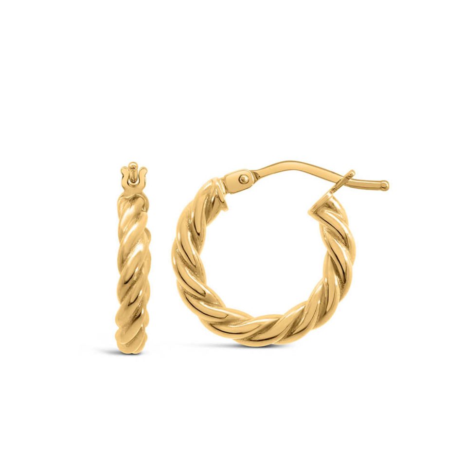 15MM Petite Cornetto Hoop Earrings in 10kt Yellow Gold