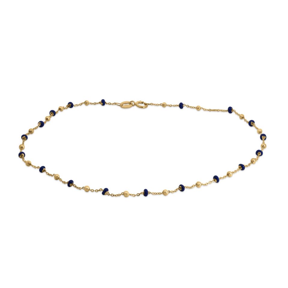 9"+1" Beaded Anklet in 10kt Yellow Gold