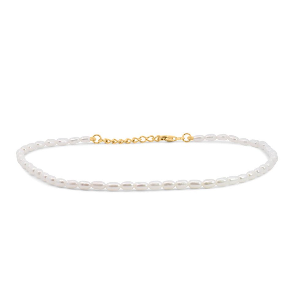 9"+1" Anklet with Pearls in 10kt Yellow Gold