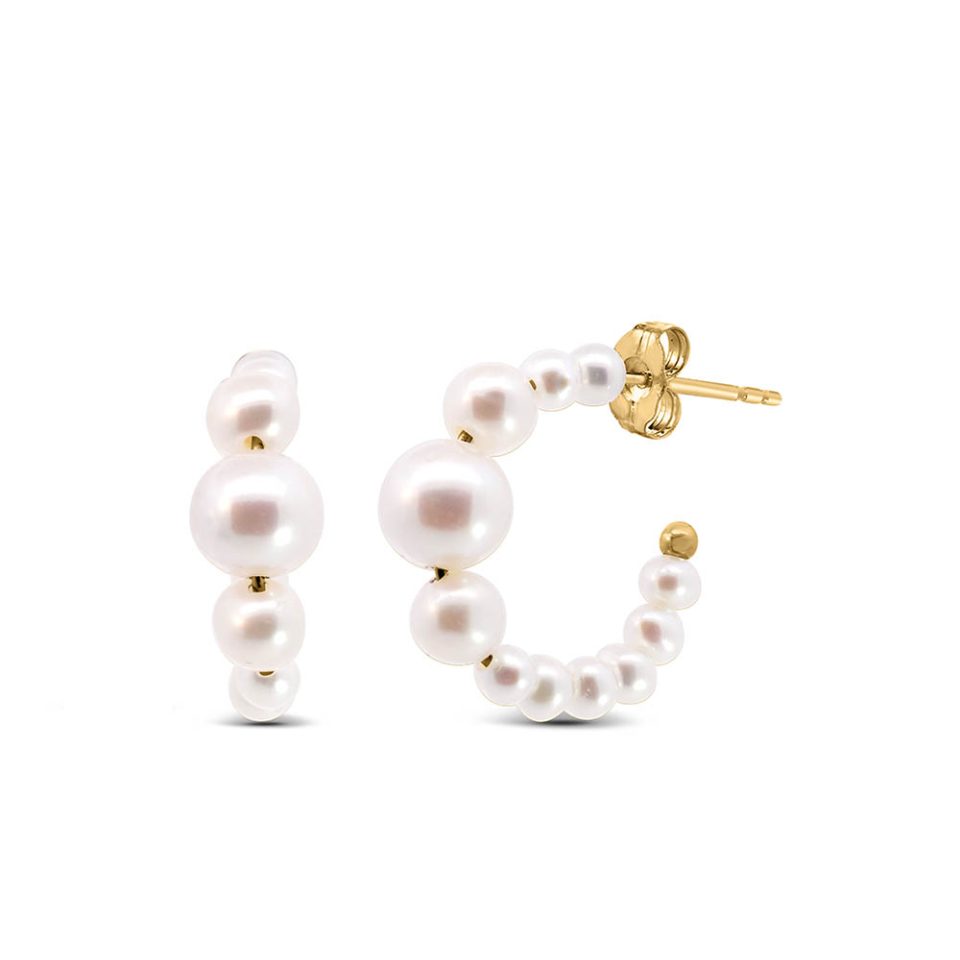 Hoop Earrings with Pearls in 10kt Yellow Gold