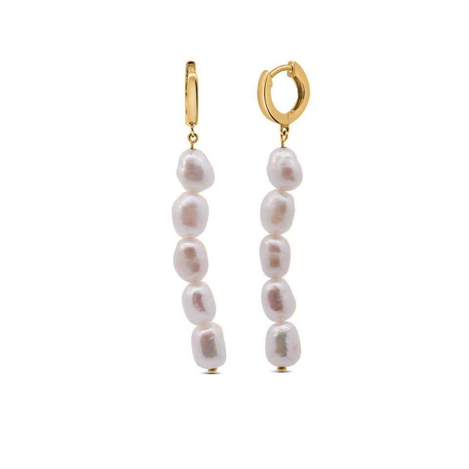 Huggie Drop Earrings with Pearls in 10kt Yellow Gold