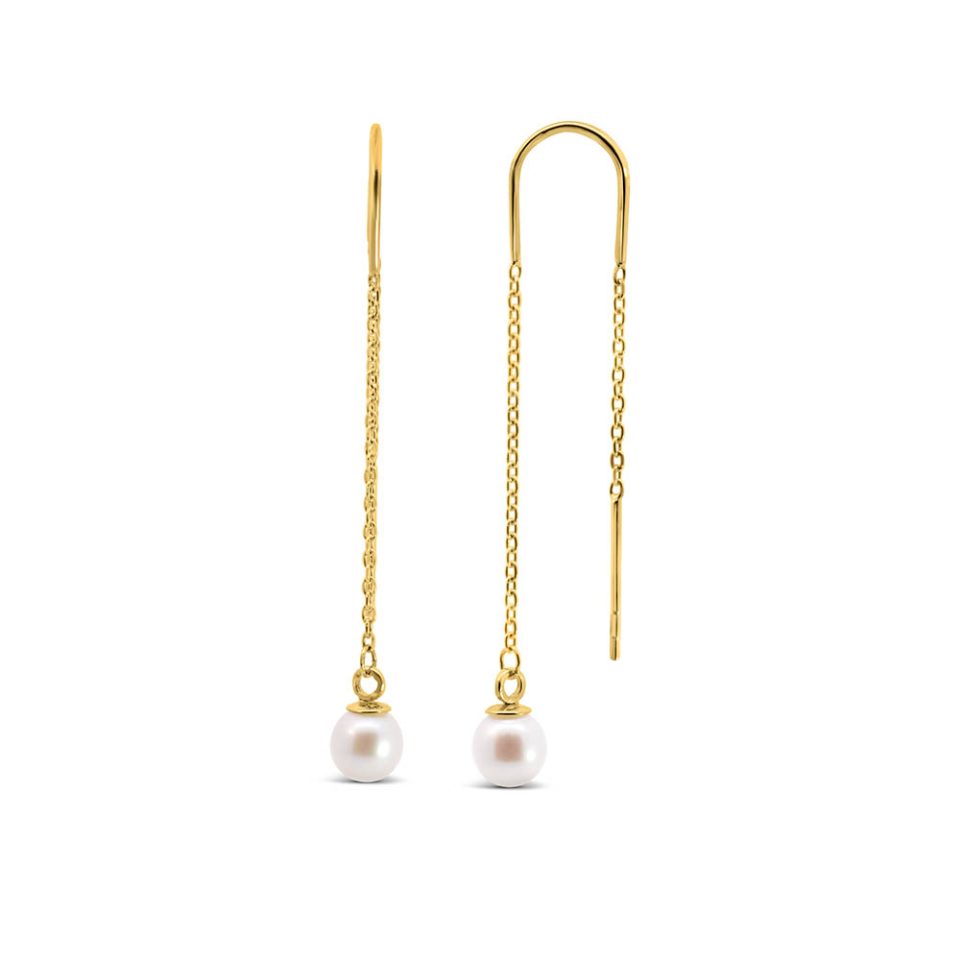 Chain Drop Earrings with 5MM Pearl in 10kt Yellow Gold