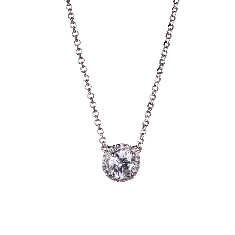 18″ Halo Necklace with Cubic Zirconia in Sterling Silver