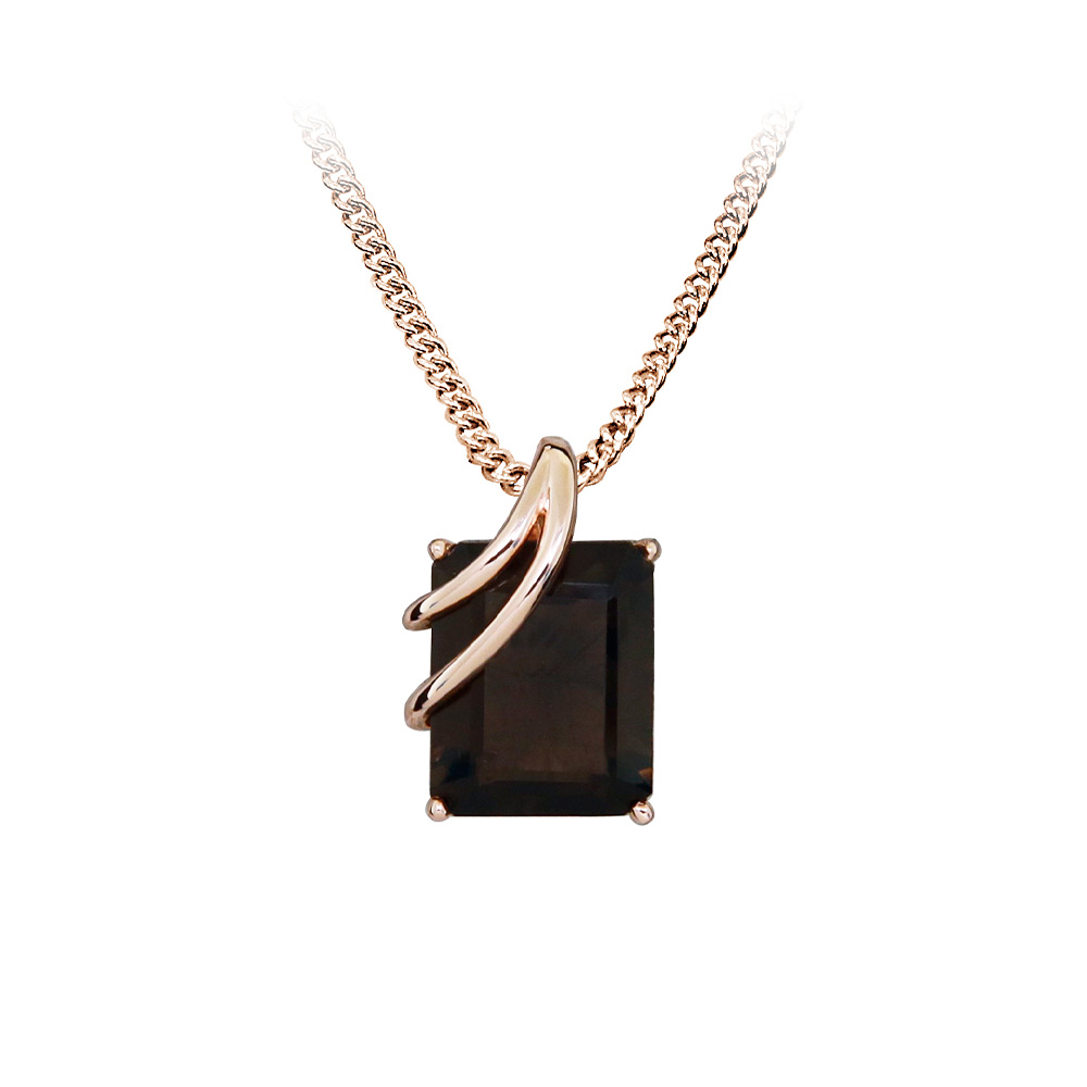 Pendant with Emerald Cut Smoky Quartz Rose Tone Sterling Silver Chain