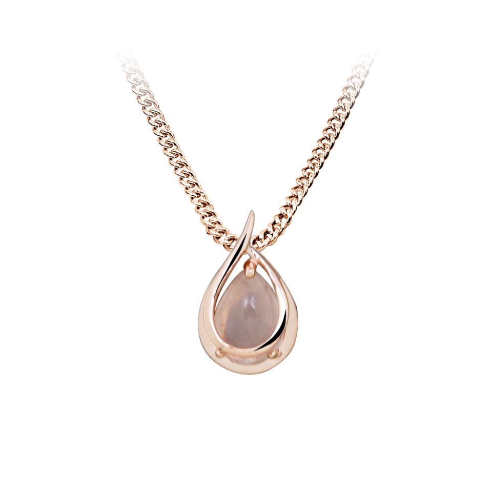 Pendant with Rose Quartz in Rose Tone Sterling Silver with Chain