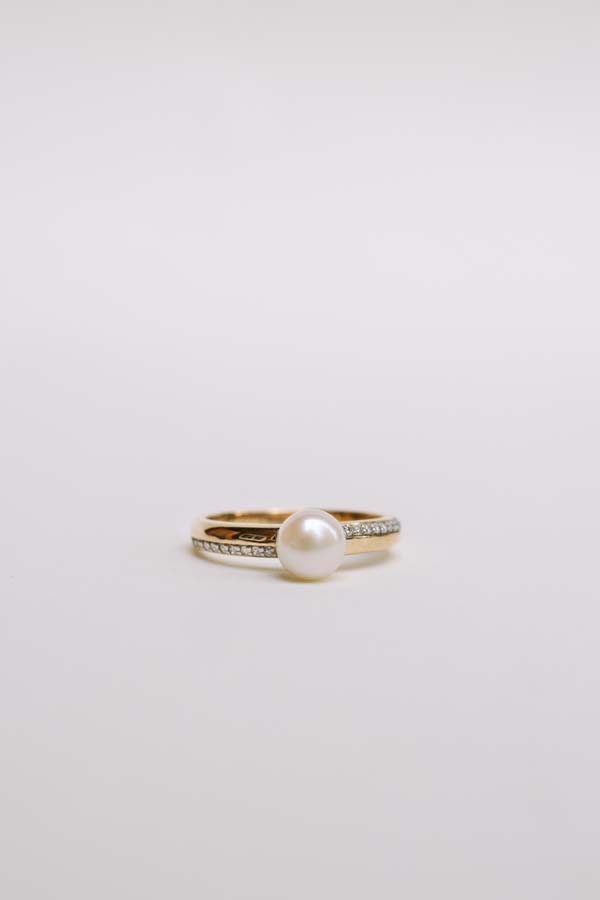 Ring with .09 Carat TW of Diamonds and 6MM Pearl in 10kt Yellow Gold