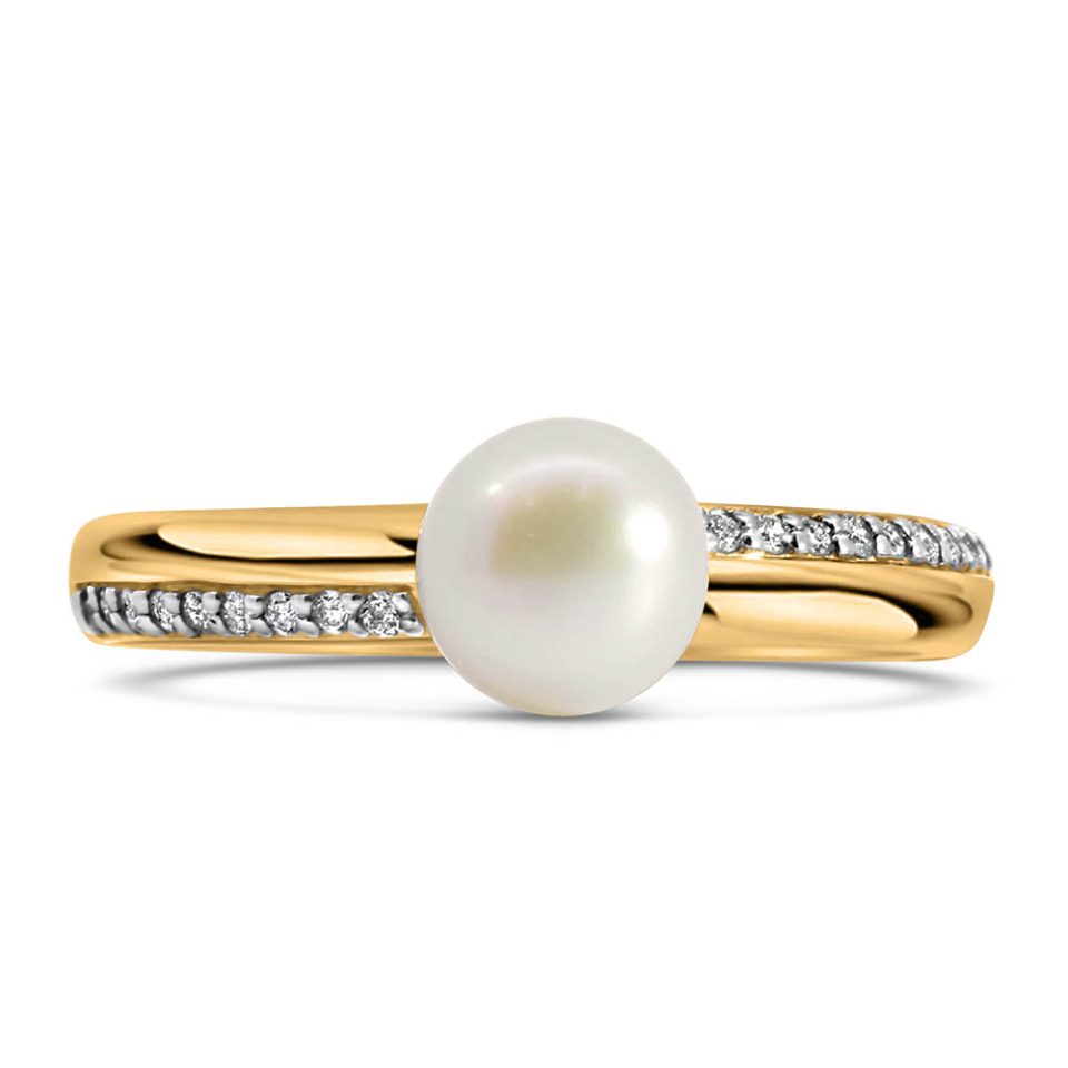 Stackable Ring with .09 Carat TW of Diamonds and 6MM Pearl in 10kt Yellow Gold