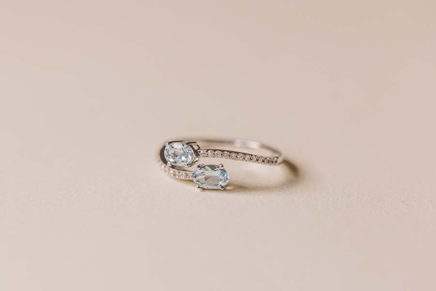 Bypass Ring with .17 Carat TW of Diamonds and 6x4MM Aquamarine in 10kt White Gold