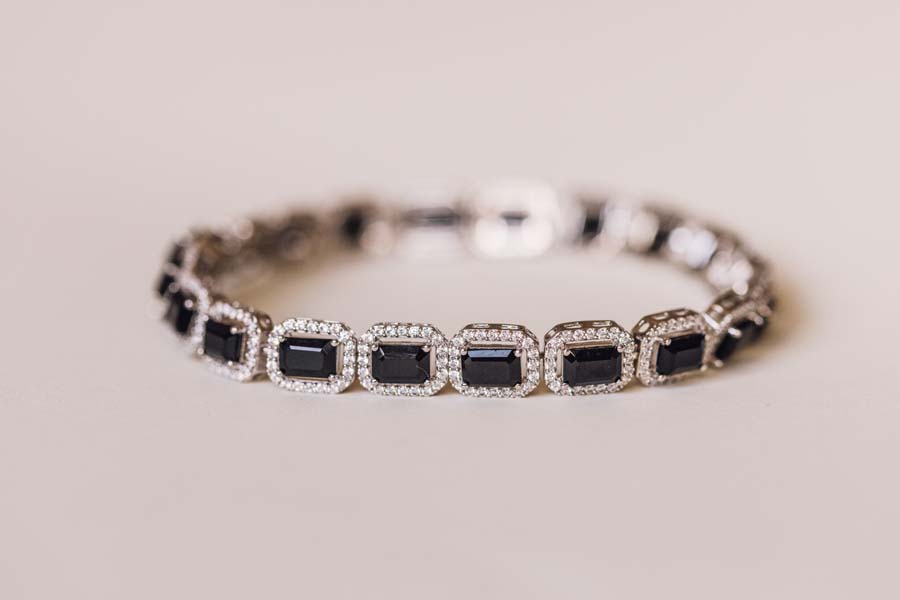 7.5" Tennis Bracelet with 6x4MM Black Onyx and Cubic Zirconia in Sterling Silver