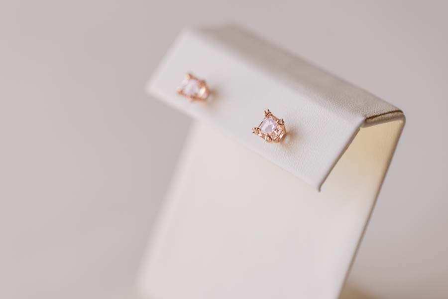 Earrings with .01 Carat TW of Diamonds and Cushion Morganite 10kt Rose Gold