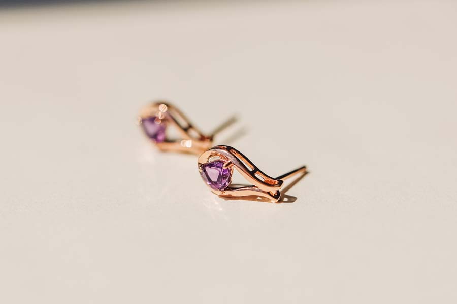 Earrings with 5MM Heart Shape Amethyst 10kt Rose Gold