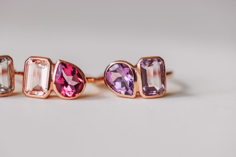 Toi et Moi Ring with Pink and Purple Amethyst in 14kt Rose Gold