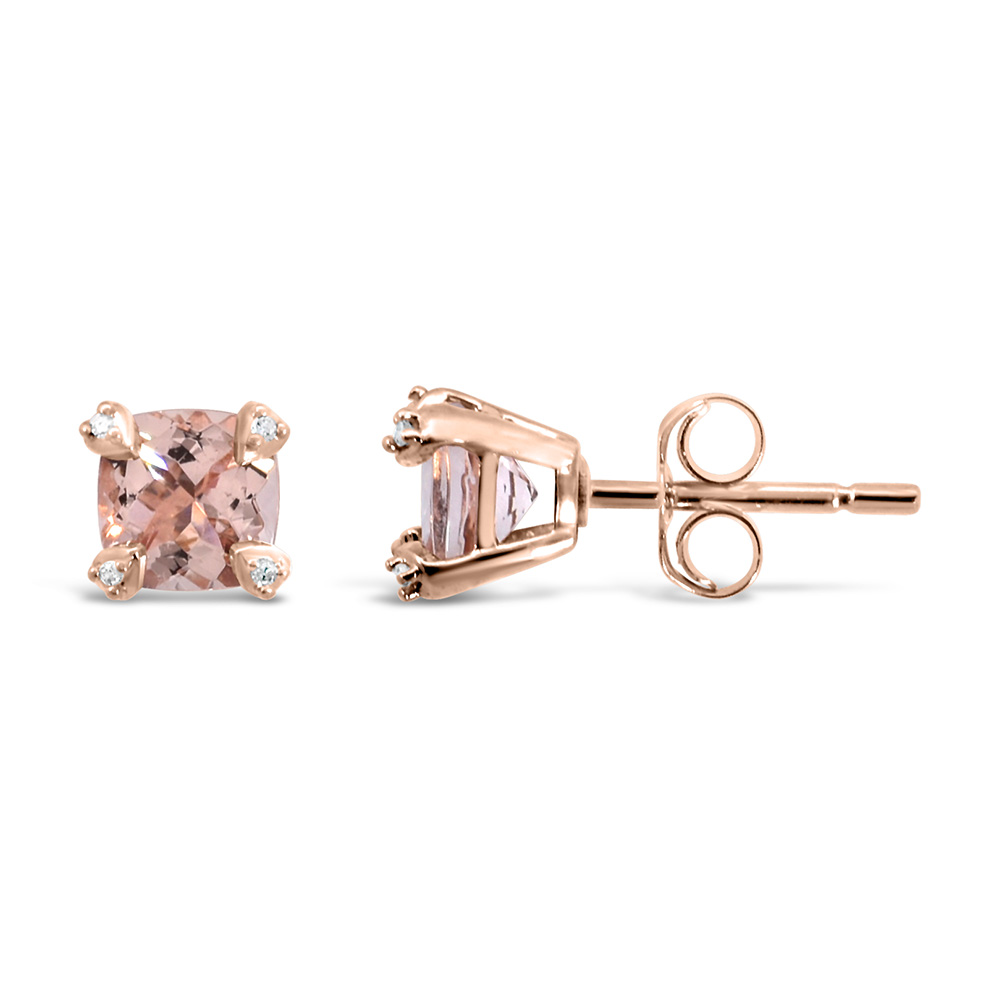 Earrings with .01 Carat TW of Diamonds and Cushion Morganite 10kt Rose Gold