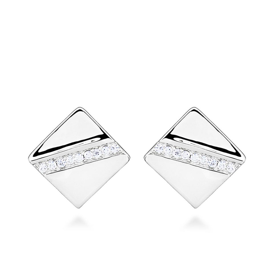 Square Earrings with Cubic Zirconia in Gold Plated Sterling Silver
