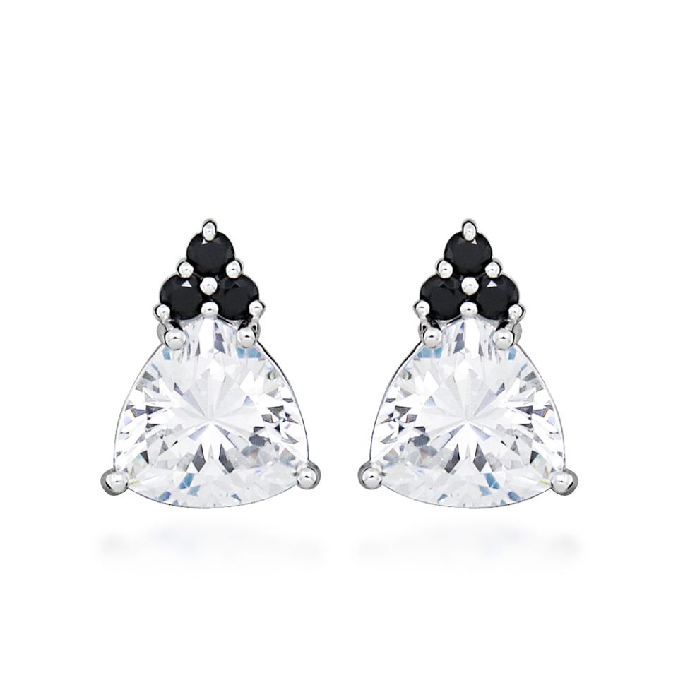 Earrings with Black and White Cubic Zirconia in Sterling Silver