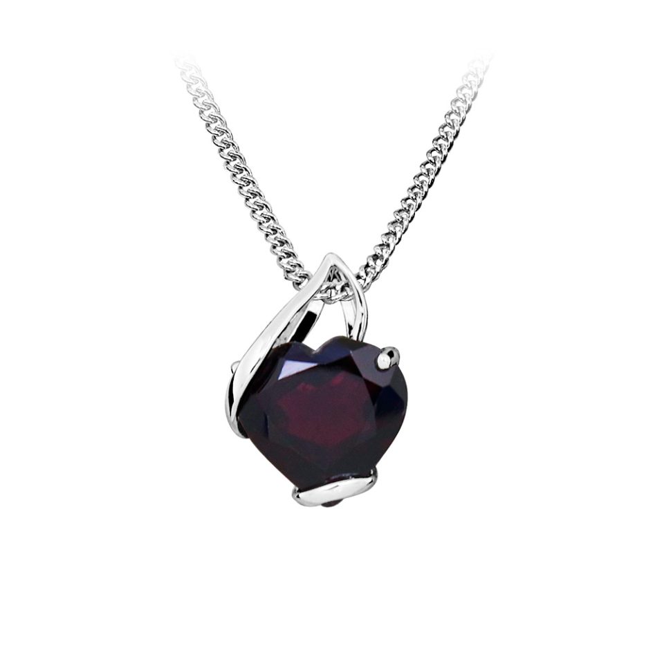 Heart Pendant with Garnet Sterling Silver with Chain