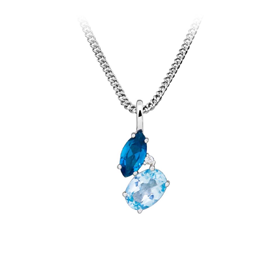 Pendant with London Blue Topaz and Sky Blue Topaz in Sterling Silver with Chain
