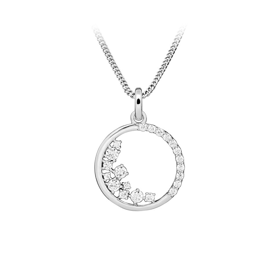 Circle Pendant with Cubic Zirconia in Sterling Silver with Chain