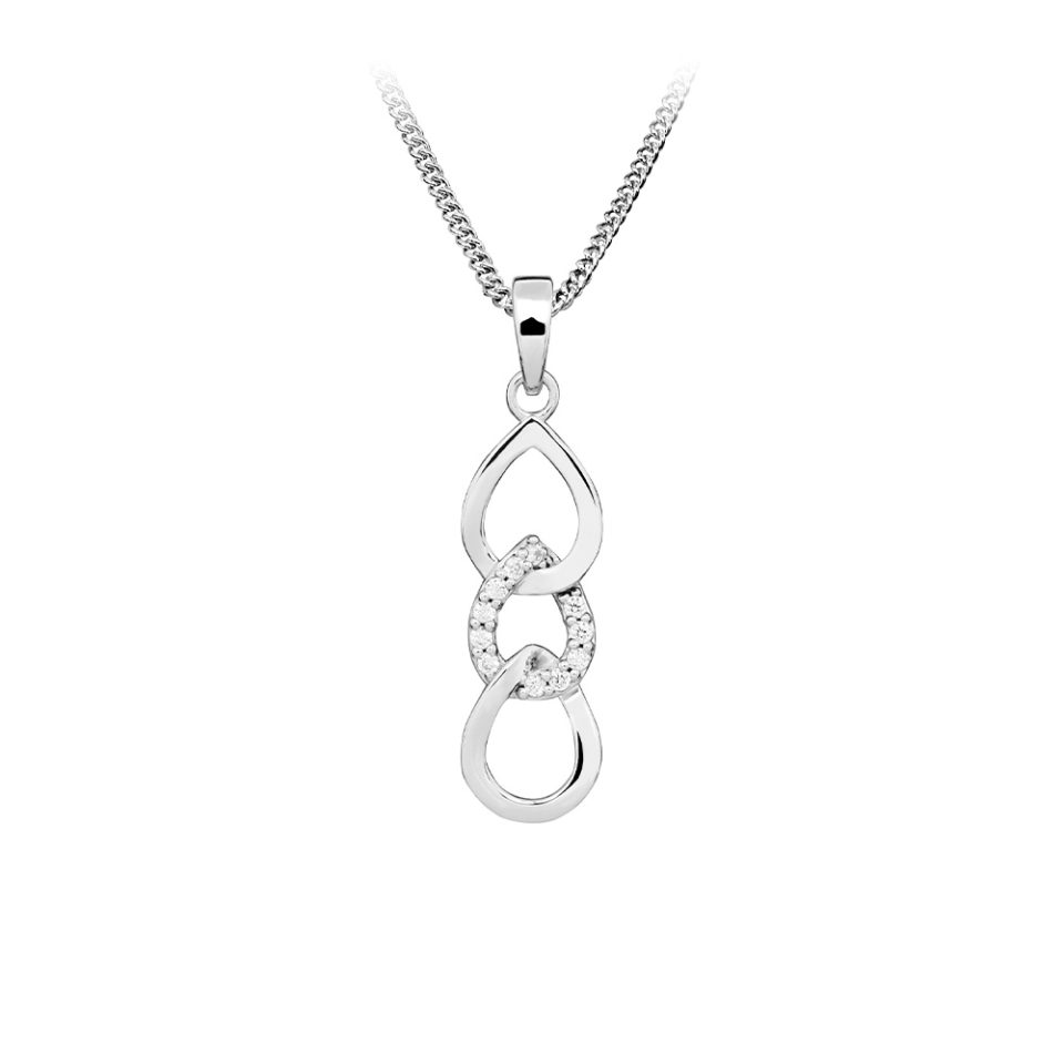 Teardrop Pendant with Cubic Zirconia in Sterling Silver with Chain