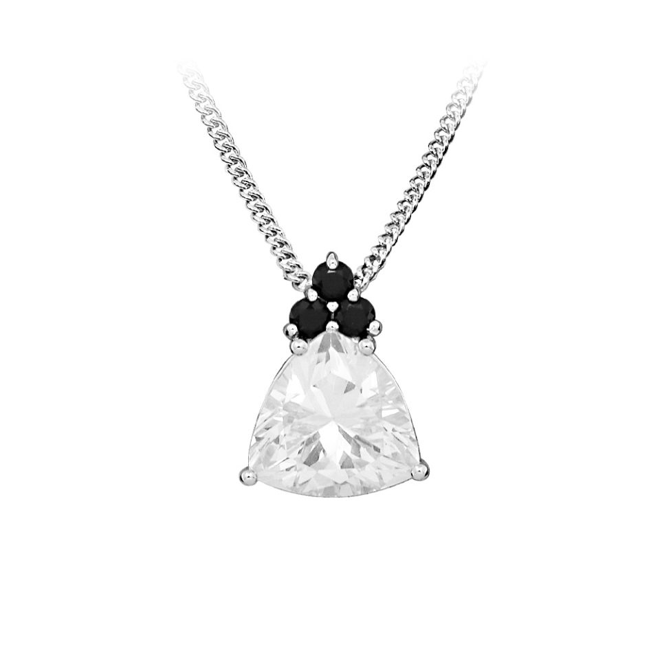 Pendant with Black and White Cubic Zirconia in Sterling Silver with Chain