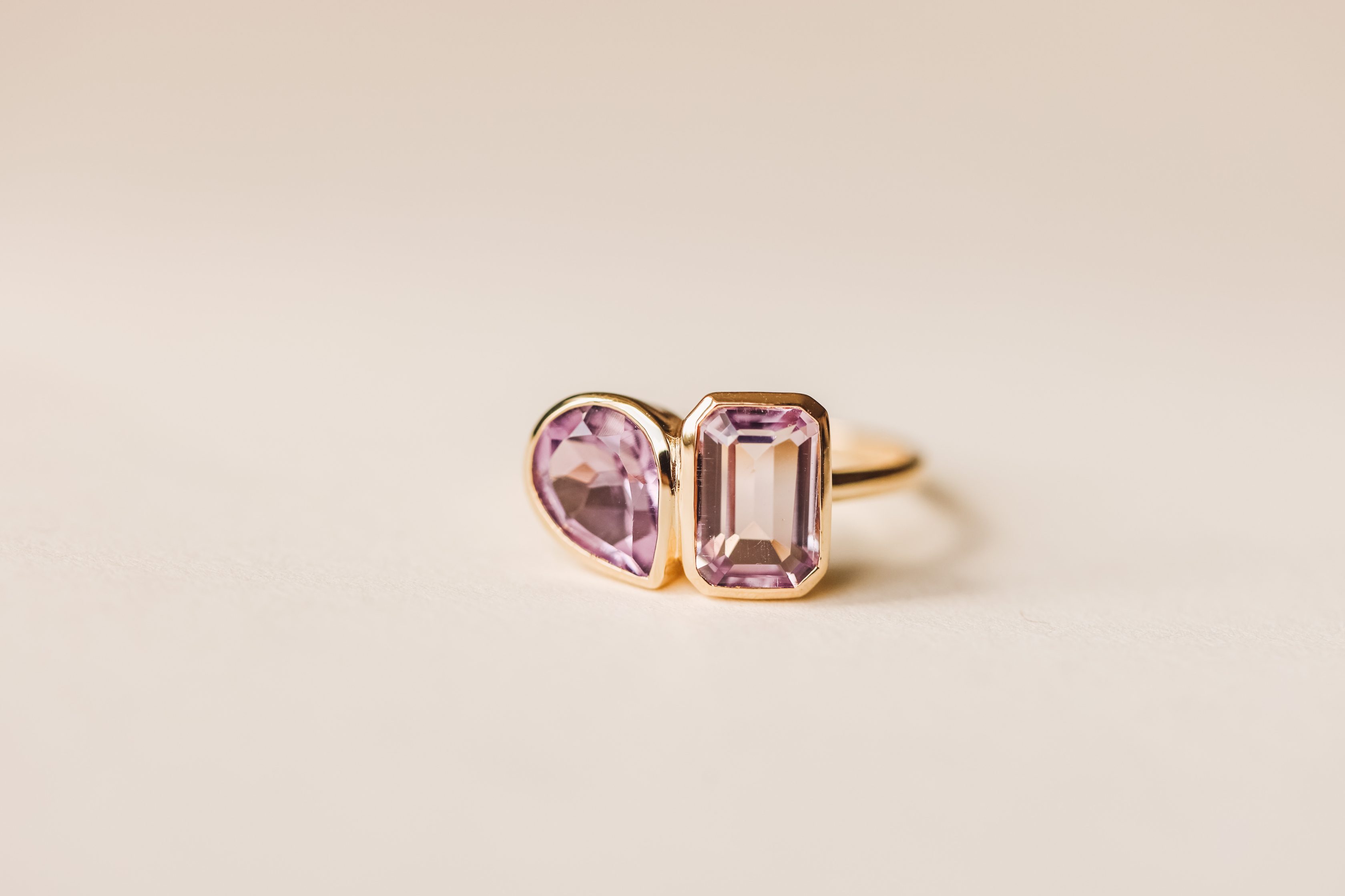 Toi et Moi Ring with Pink and Purple Amethyst 14kt Rose Gold