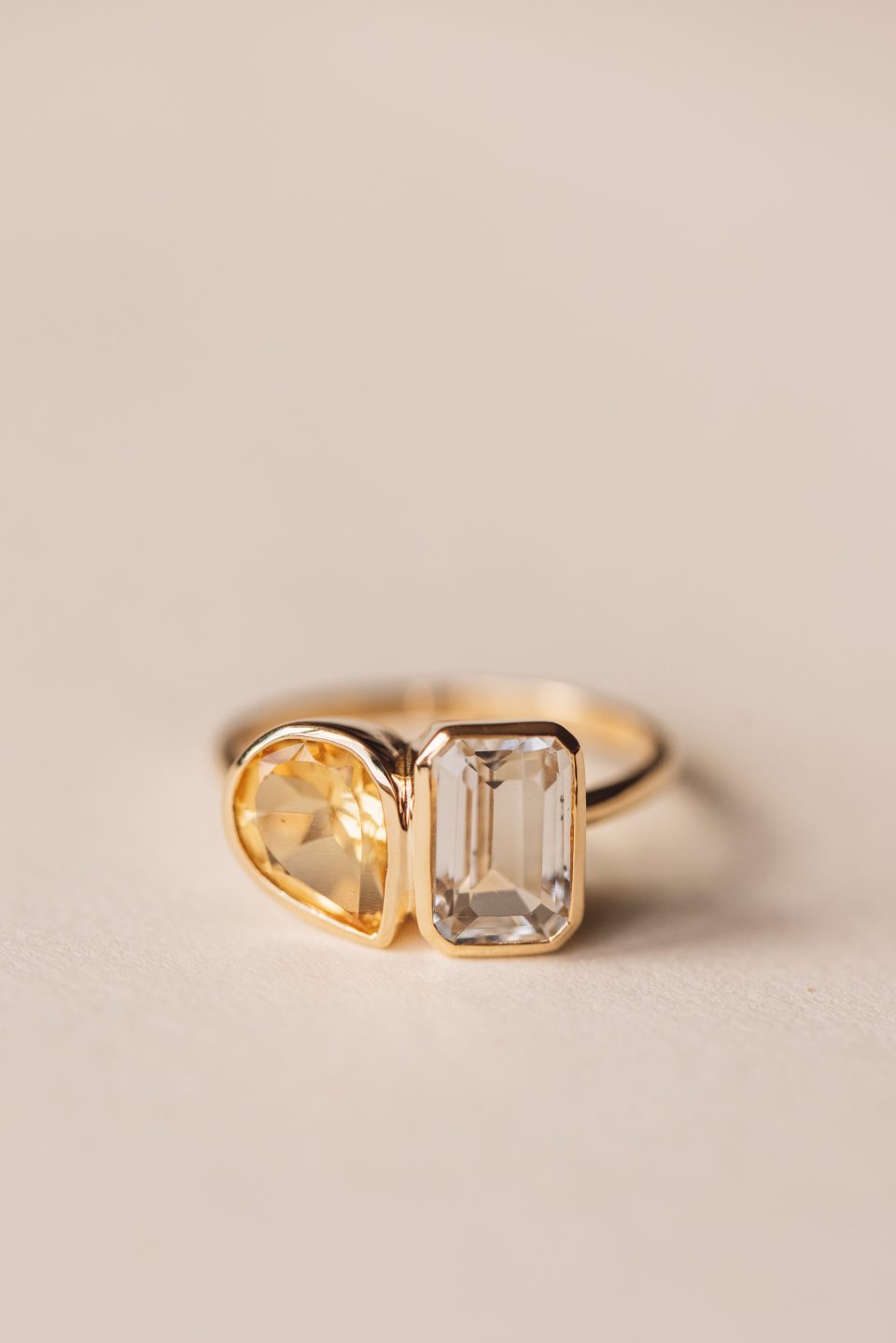 Toi et Moi Ring with Citrine and White Topaz in 14kt Yellow Gold