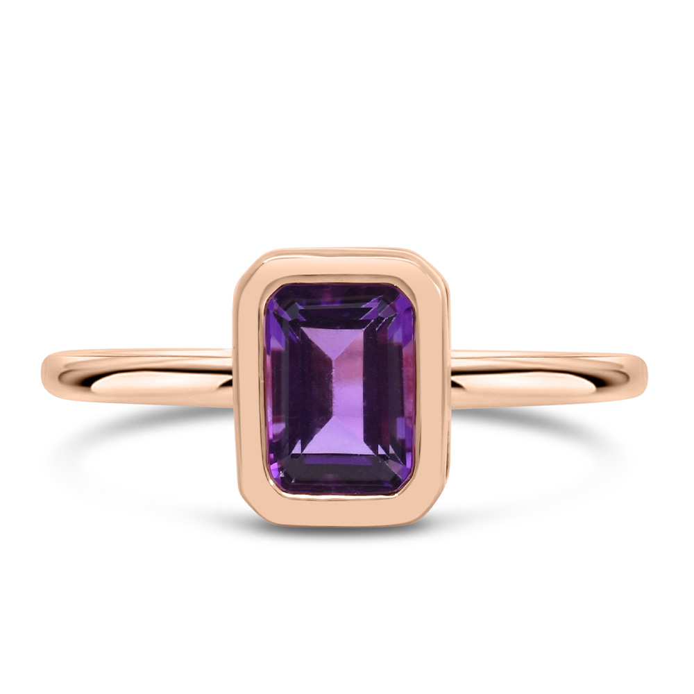 Ring with 7x5MM Emerald Cut Amethyst 10kt Rose Gold