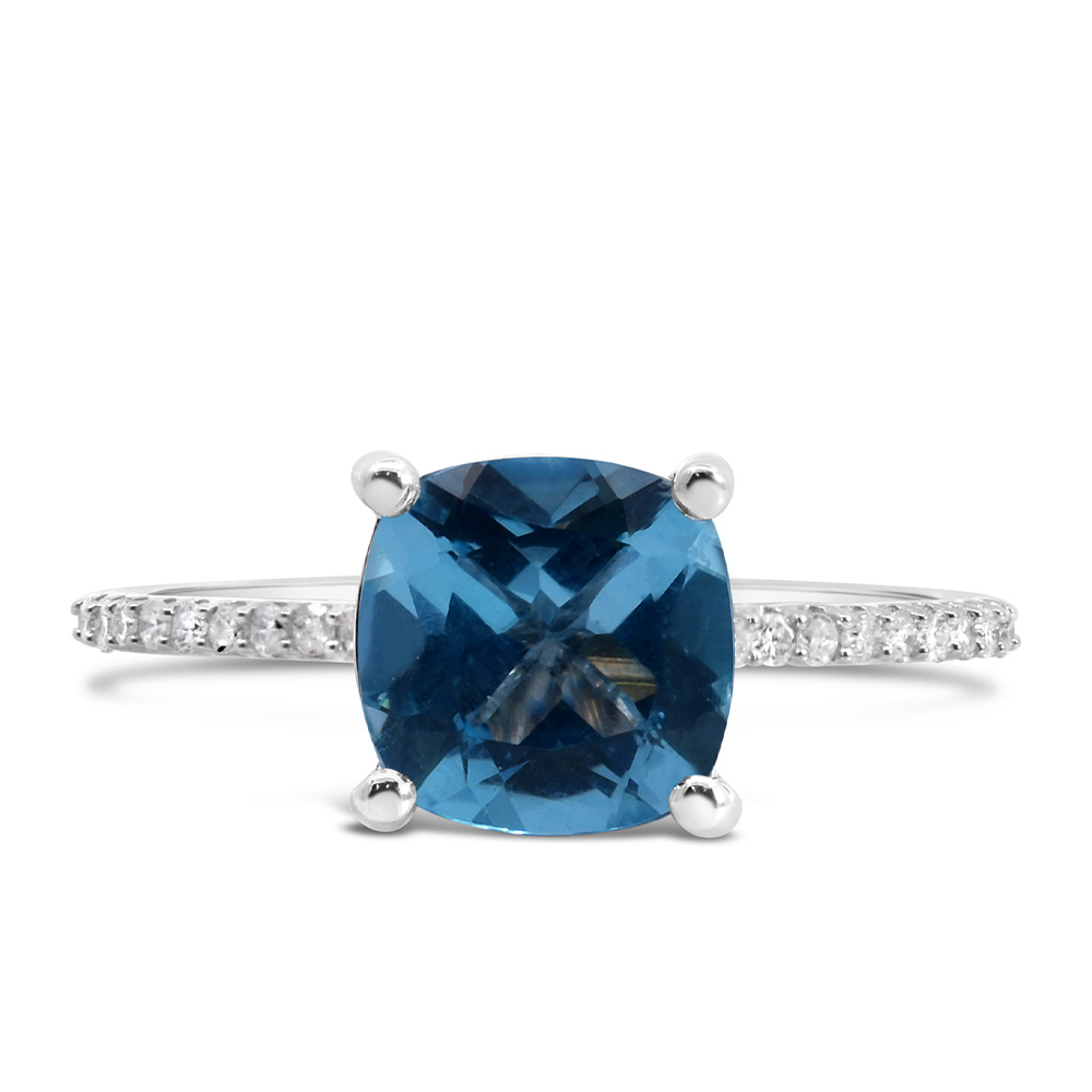 Ring with .10 Carat TW of Diamonds and 8MM Blue Topaz 10kt White Gold