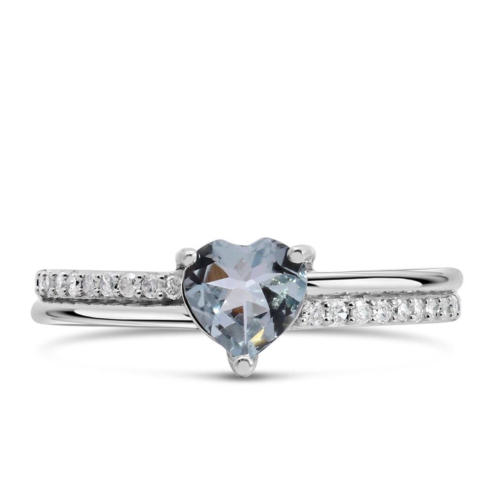 Ring with .10 Carat TW of Diamonds and 6MM Heart Shape Aquamarine in 10kt White Gold