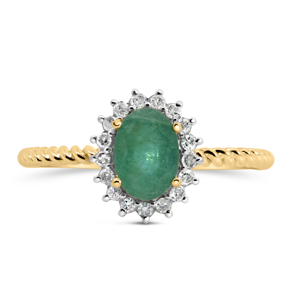 Halo Ring with .13 Carat TW of Diamonds and 7x5MM Oval Emerald in 10kt Yellow Gold