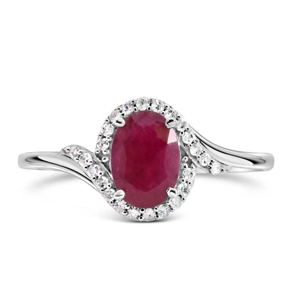 Oval Ruby Ring in 10kt White Gold