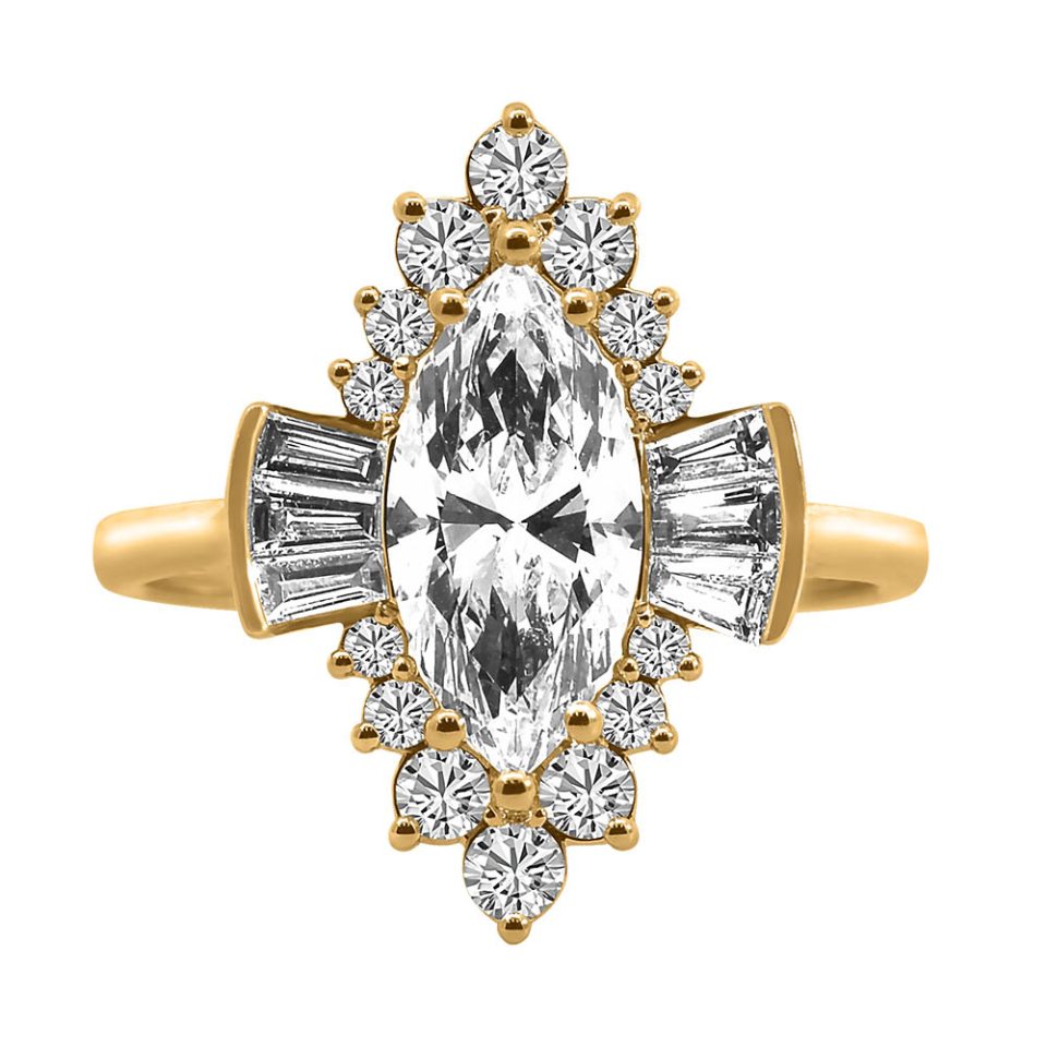 Marquise Halo Engagement Ring with 1.85 Carat TW of Lab Created Diamonds in 14kt Yellow Gold
