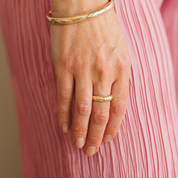 1970s Barbie Starlight Dome Ring with .05 Carat TW of Diamonds 10kt Yellow Gold