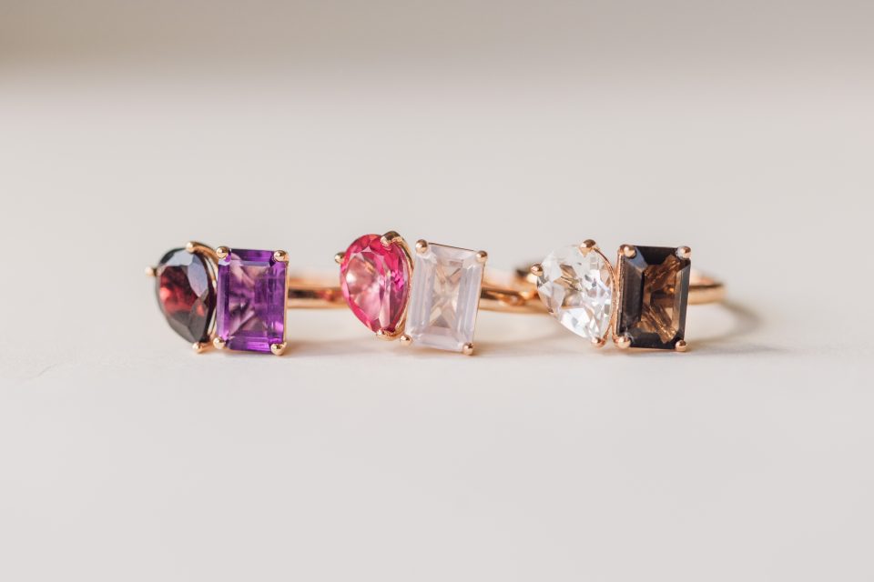 Toi et Moi Ring with Amethyst and Garnet in 14kt Rose Gold