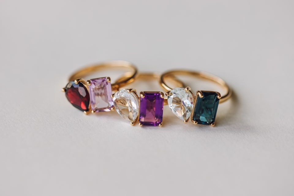 Toi et Moi Ring with Amethyst and White Topaz in 14kt Yellow Gold
