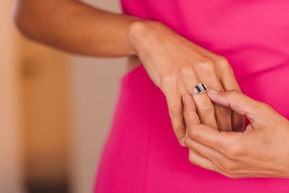 1950s Original Barbie Icon Right Hand Ring with Black Onyx and White Topaz in Sterling Silver