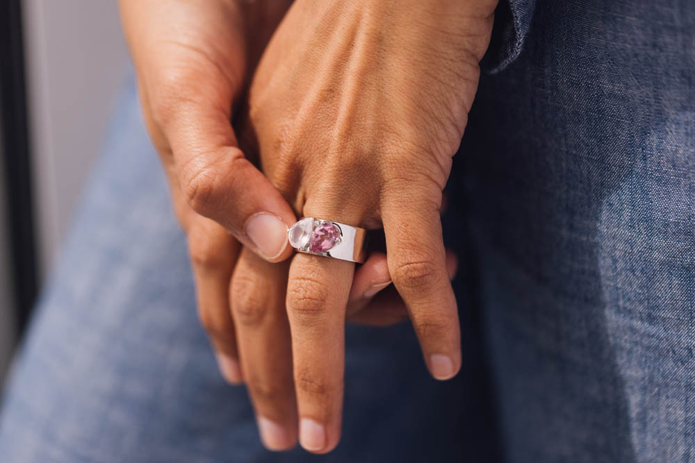 1980s Barbie’s Toi et Moi Ring with Pink Topaz and Rose Quartz 10kt White Gold