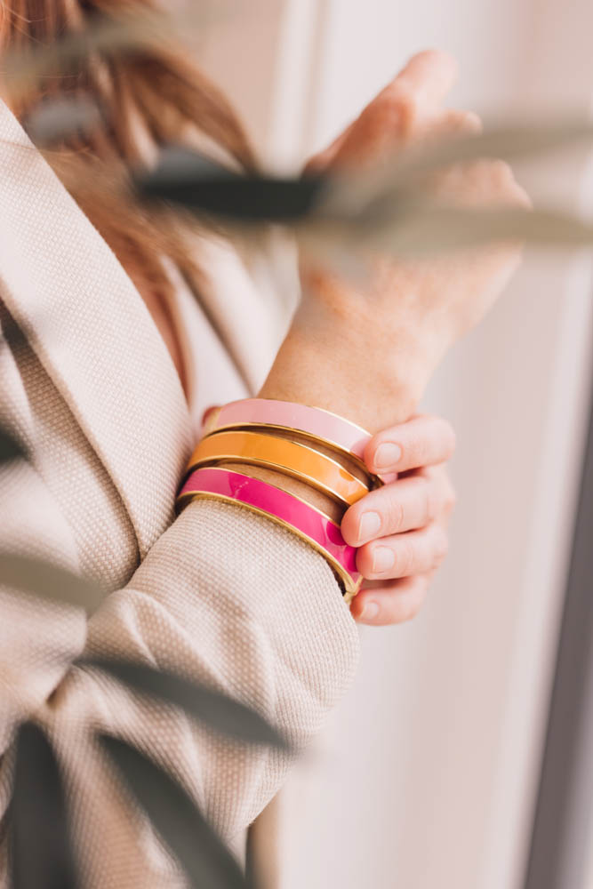 10.8MM 1960s Barbie Retro Glam Bangle with Light Orange Enamel in Gold Vermeil Plated Sterling Silver