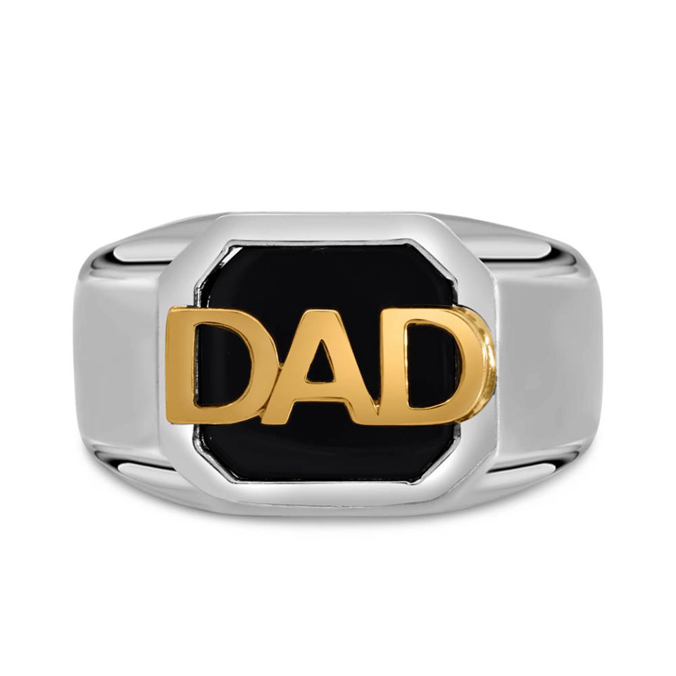 Dad Ring with Onyx in Sterling Silver and 10kt Yellow Gold