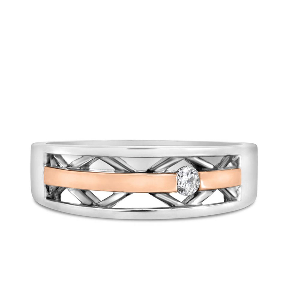 Men's Ring with .09 Carat Diamond in Sterling Silver and 10kt Rose Gold