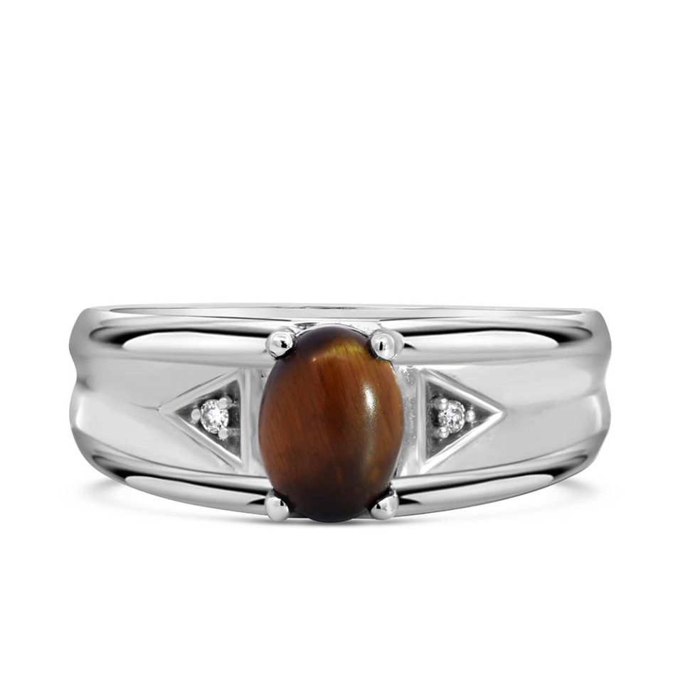 Ring with Tiger's Eye and .01 Carat TW of Diamonds in 10kt White Gold