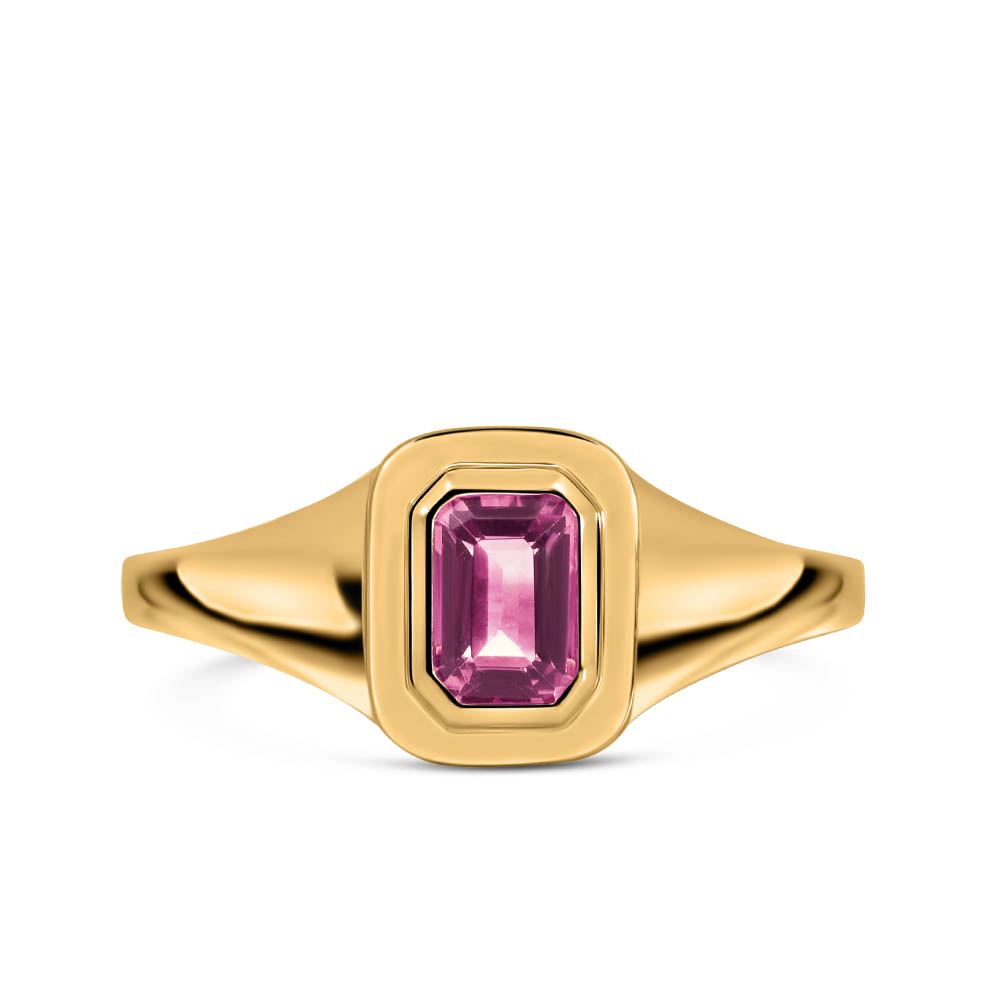 1990s Barbie Classic Pink Signet Ring with Pink Tourmaline in 10kt Yellow Gold