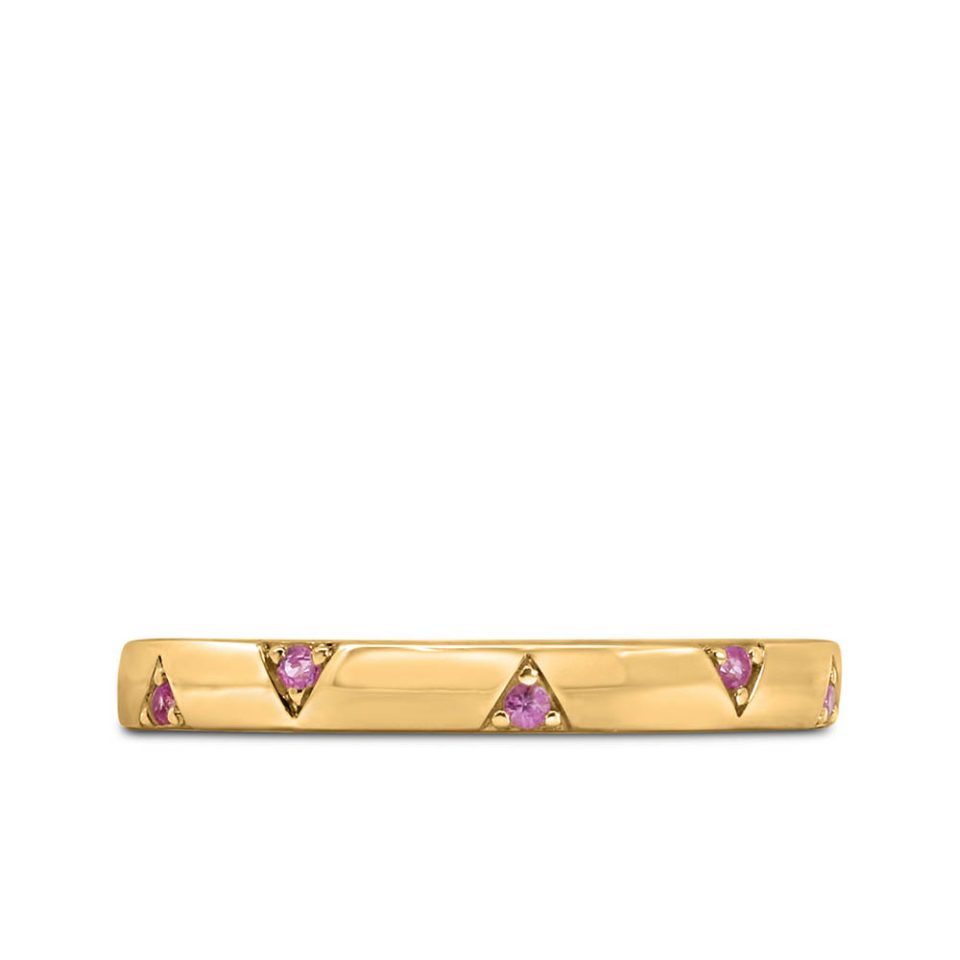 1990s Barbie Totally Triangle Stacking Ring with Pink Sapphire in 10kt Yellow Gold