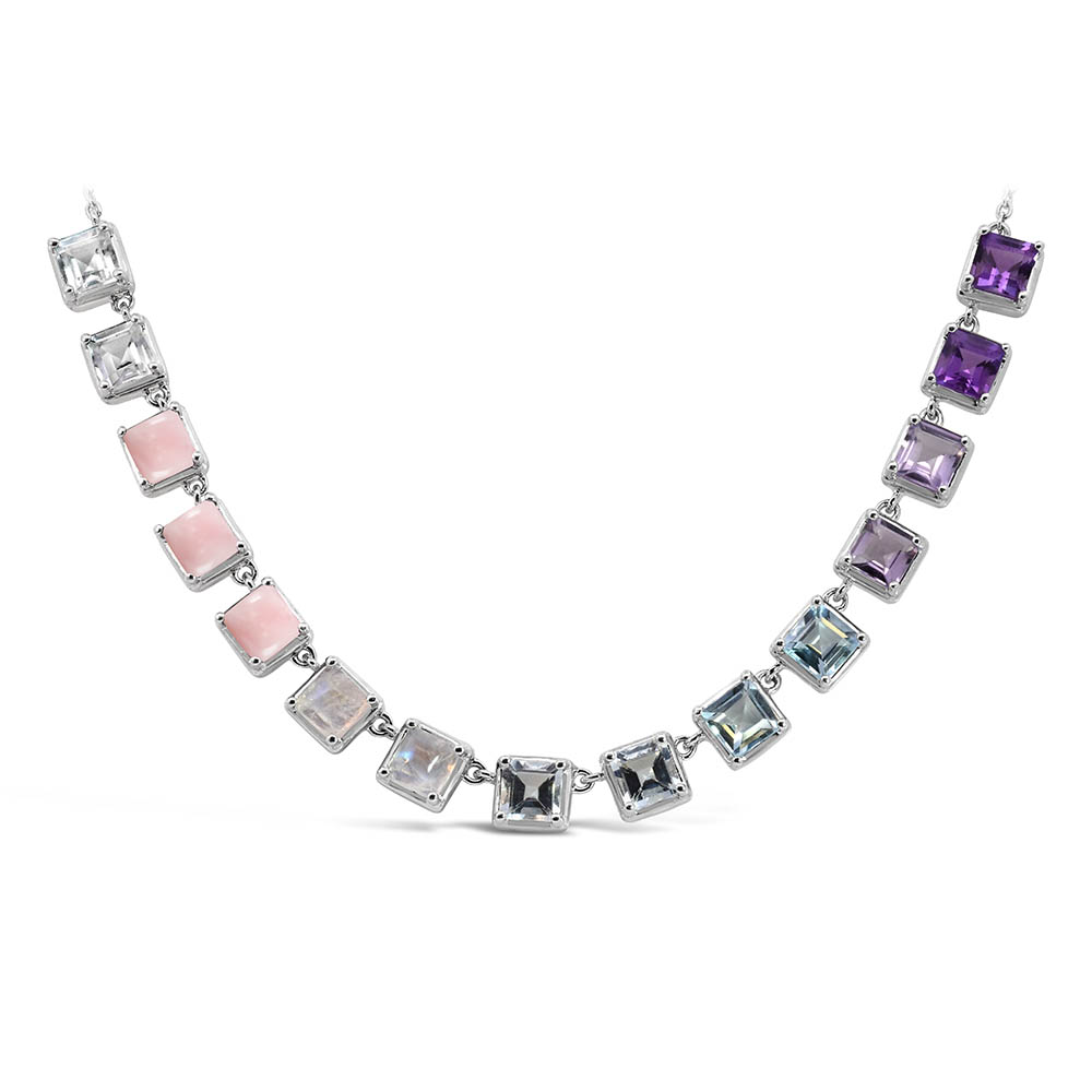 15″+2″ 1980s Barbie Crystal Dream Necklace with Amethyst, Blue Topaz and Gemstones Sterling Silver