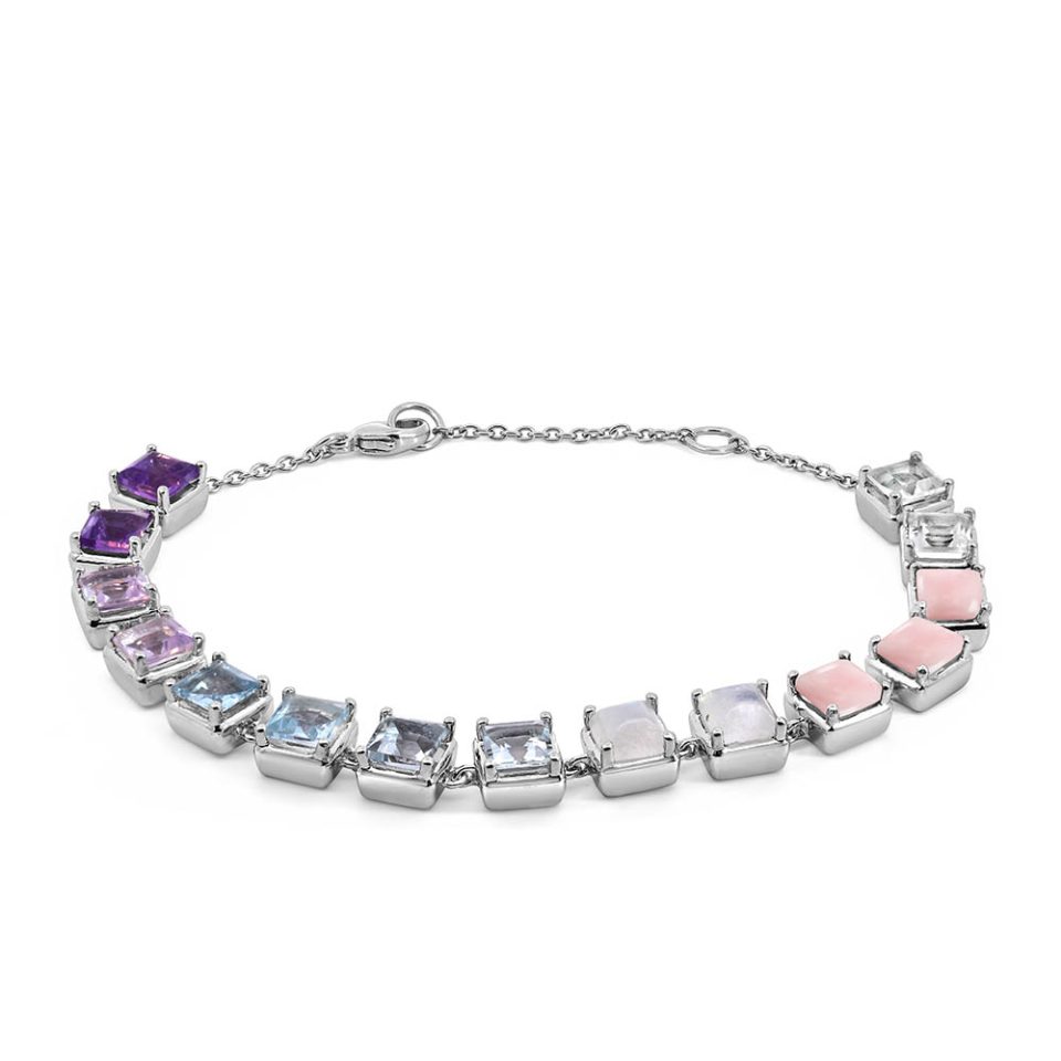 6.5"+1" 1980s Barbie Crystal Dream Bracelet with Amethyst, Blue Topaz and Gemstones in Sterling Silver