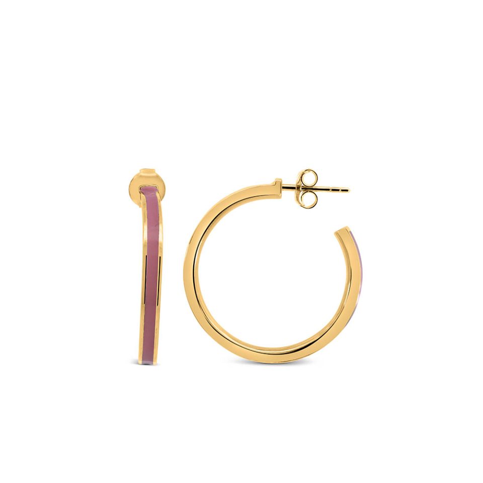 28MM 1960s Barbie Retro Glam Hoops with Light Pink Enamel in Gold Vermeil Plated Sterling Silver