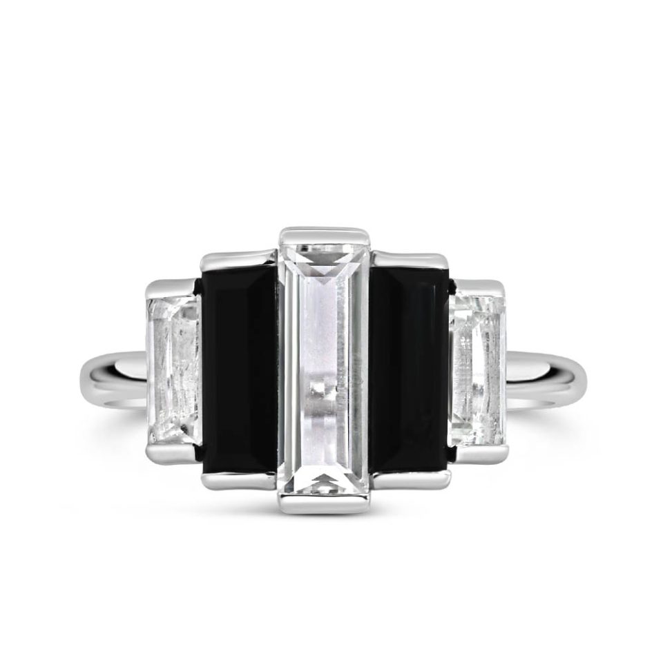 1950s Original Barbie Icon Right Hand Ring with Black Onyx and White Topaz in Sterling Silver