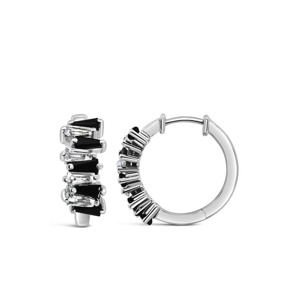 1950s Original Barbie Icon Hoops with Black Onyx and White Topaz in Sterling Silver