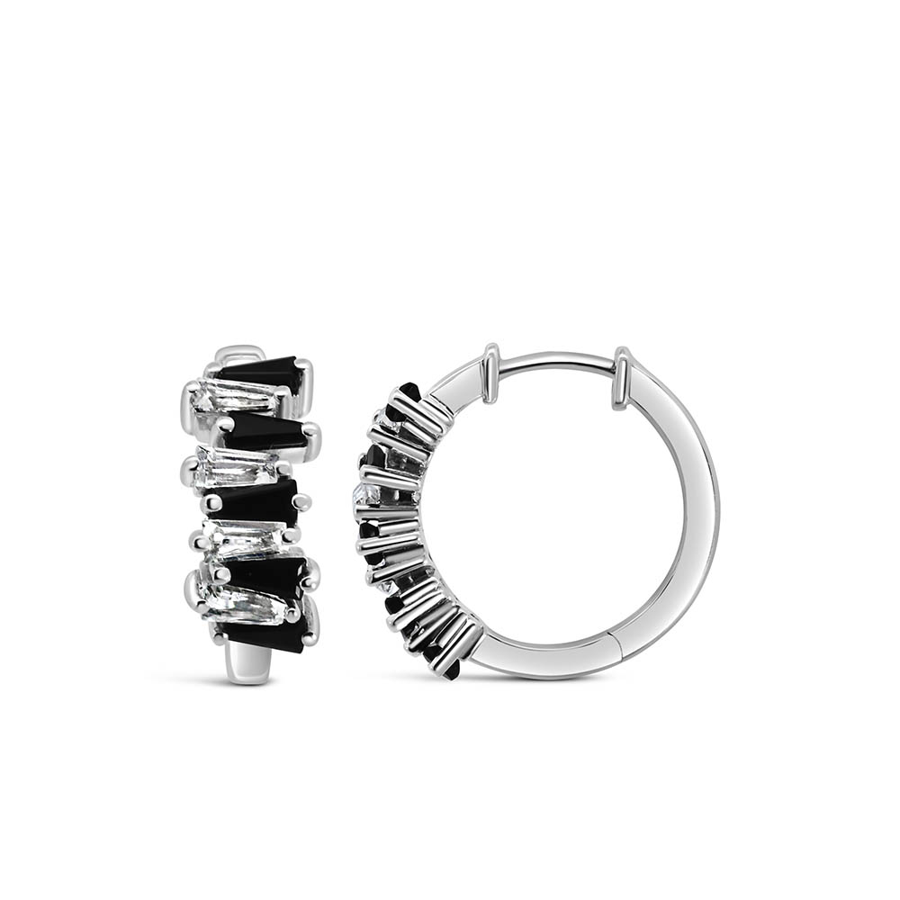 1950s Original Barbie Icon Hoops with Black Onyx and White Topaz Sterling Silver