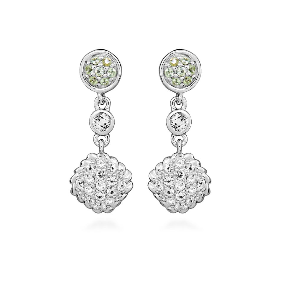 Earrings with White Topaz Peridot and in Sterling Silver